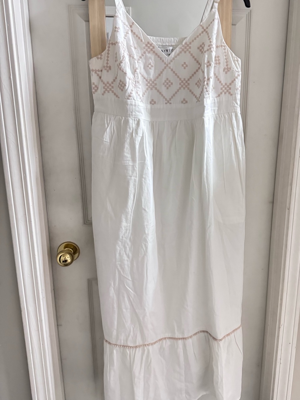 Ava n viv White Maxi Dress with beige Embroidered Bodice